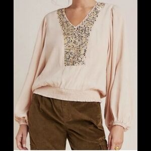 Anthropologie Kristie Sequined Peasant Blouse (XS)